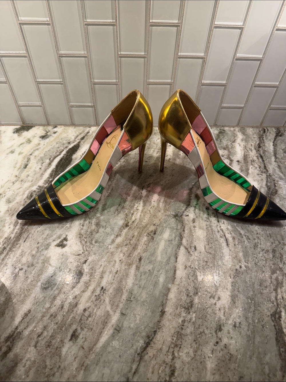 Christian Louboutin Multicolor Striped Pointed Toe Stilettos - Picture 6 of 14
